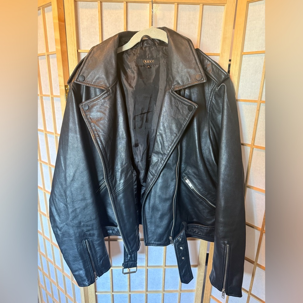 Quince Black Leather Moto Jacket